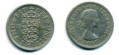 Великобритания 1 шиллинг 1956 Елизавета II (1952-2022), Английский герб KM 904, Spink 4147 медно-никель 3999-533