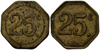 Франция 25 сантимов ND ресторанный жетон латунь 4166-351