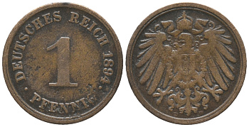 ГЕРМАНИЯ 1 ПФЕННИГ 1894 D KM 10, J. 10 медь 100-863