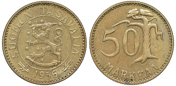 ФИНЛЯНДИЯ 50 МАРОК 1956 H KM 40 алюминиевая бронза 3334-756