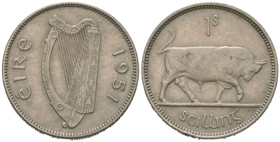 Ирландия 1 шиллинг 1951 бык KM 14a медно-никель 4619-712
