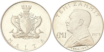 Мальта 1 лира 1973 Темистоклес Заммит KM 19 серебро BU 4367-811