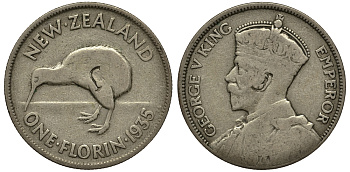 Новая Зеландия 1 флорин 1935 Георг V (1910-1936), Киви KM 4 серебро 272-1422