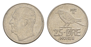 Норвегия 25 эре 1972 Улаф V (1957-1991) KM 407 медно-никель 4632-1245