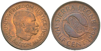 Сьерра-Леоне 1/2 цента 1964 KM 16 бронза 192-322