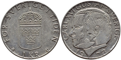 Швеция 1 крона 1978 Карл XVI Густав (1973- ) KM 852 медь плакированная медно-никелем 56-536