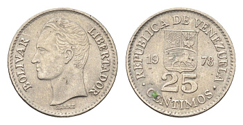 Венесуэла 25 сентимо 1978 Симон Боливар Y 50 никель 4664-412
