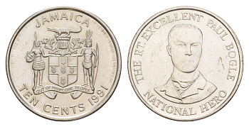 Ямайка 10 центов 1991 KM 146.1 сталь плакированная никелем UNC 4641-811