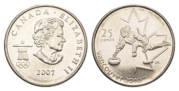 Канада 25 центов 2007 XXI зимние Олимпийские Игры, Ванкувер 2010 - Кёрлинг KM 682 сталь плакированная никелем UNC 4637-937