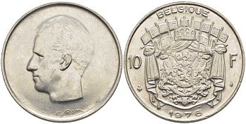 Бельгия 10 франков 1976 Belgique, Бодуэн I (1951-1993) KM 155.1 никель 115-726