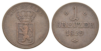 Гессен-Кассель 1 крейцер 1829 Вильгельм II (1821-1847) KM 582 медь 1531-1522