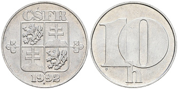 Чехословакия 10 геллеров 1992 KM 146 алюминий 4605-716