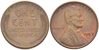США 1 ЦЕНТ 1957 ЛИНКОЛЬН KM А132 медь цинк 218-312