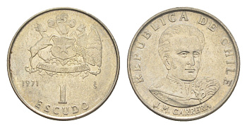 Чили 1 эскудо 1971 Хосе Мигель Каррера KM 197 медно-никель UNC 4651-531