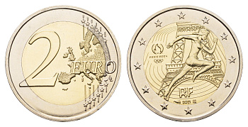 Франция 2 евро 2021 XXXIII летние Олимпийские игры, Париж 2024 KM 2945 биметалл BU 67-412