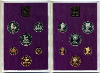 Великобритания официальный набор из 6 монет 1980 в пластике, с сертификатом, в оригинальной картонной коробке Spink PS30 PROOF 7-5-6-11