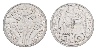 Ватикан 2 лиры 1975 Священный год KM 125 алюминий UNC 4632-912