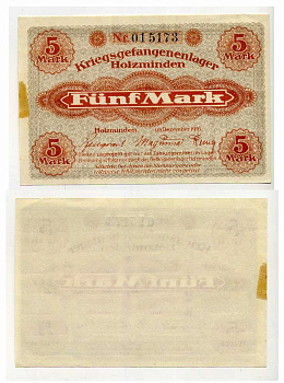 Германия 5 марок 1916 Хольцминден (Брауншвейг), лагерь военнопленных C-3136, Tieste 384.36 бумага aUNC 504-48-1-1