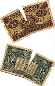 ИНДОНЕЗИЯ 25 СЕН 1947 1 ДЕКАБРЯ 1947, ТРЕТИЙ ВЫПУСК Pick 32 бумага 6280-65-3-1