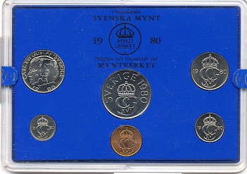 Швеция набор монетного двора из 6 монет 1980 в пластике, Карл XVI Густав (1973- ) KM MS15 UNC 4-3-6-121