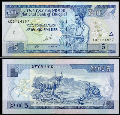 Эфиопия 5 быров 1989/1997 обыкновенная рысь Pick 47 a бумага UNC (пресс) 6278-43-4-1