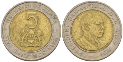 Кения 5 шиллингов 1995 Дэниэл арап Мои KM 30 биметалл 4548-542