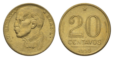 Бразилия 20 сентаво 1955 Руй Барбоза ди Оливейра KM 562 алюминиевая бронза aUNC 4625-955