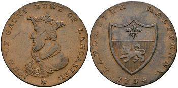 Великобритания, Ланкашир 1/2 пенни 1794 токены Кондера Dalton & Hamer 39 медь 1529-524