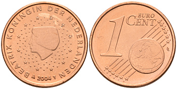 Нидерланды 1 евроцент 2004  КМ 234 сталь плакированная медью UNC   4160-1135