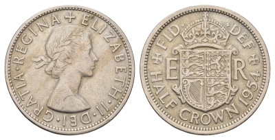 Великобритания 1/2 кроны 1954 Елизавета II (1952-2022) KM 907, Spink 4145 медно-никель 4672-511