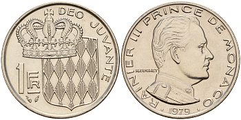 Монако 1 франк 1979 Ренье III (1949-2005) KM 140 никель  UNC  4601-937