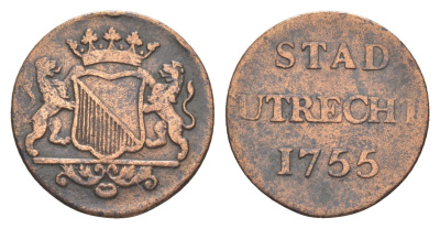 Нидерланды, Голландия, Утрехт 1 дуит 1755 KM 91 медь 4644-826