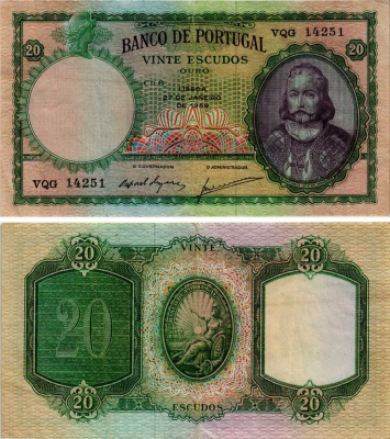 Португалия 20 эскудо 1959 27 января 1959, Антониу Луис де Менезес, 1-й маркиз Мариалва Pick 153 b  бумага   451-306-2