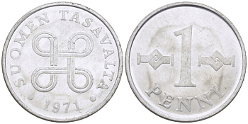 Финляндия 1 пенни 1971 KM 44а алюминий аUNC 100-155