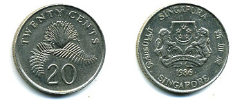 Сингапур 20 центов 1986 KM 52 медно-никель 35-541