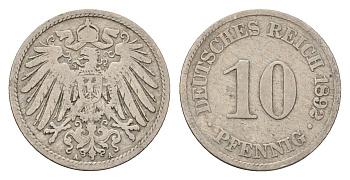 Германия 10 пфеннигов 1892 A, Вильгельм II (1888-1918) KM 12, J. 13 медно-никель 4636-666