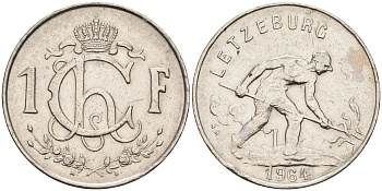 Люксембург 1 франк 1964 сталевар KM 46.2 медно-никель    4142-433