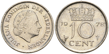 Нидерланды 10 центов 1978 Юлиана (1948-1980) КМ 182 никель    4602-539