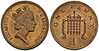 Великобритания 1 пенни 1991 Елизавета II (1952-2022) KM 935, Spink 4381 (B3) бронза 4176-623