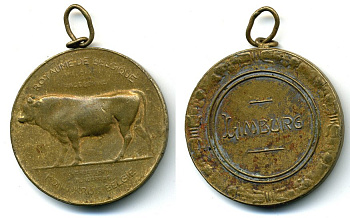 БЕЛЬГИЯ МЕДАЛЬ ND ЛИМБУРГ, ВЫСТАВКА КРУПНОГО РОГАТОГО СКОТА ДИАМЕТР 46 ММ. ВЕС 42,06 ГР. 1079-2-12