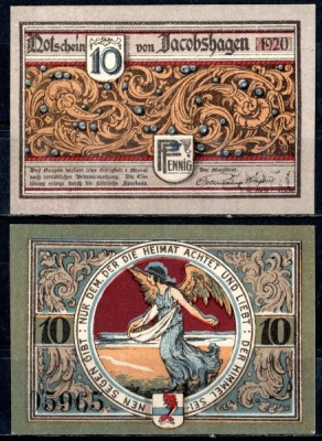Якобсхаген (Пруссия, Померания) 10 пфеннигов 1920 бумага UNC (пресс) 7555-18-2-1