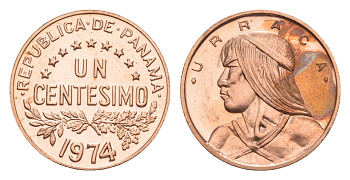 Панама 1 сентесимо 1974 Уррака, тираж 18.000 экземпляров KM 22 бронза PROOF 1524-225