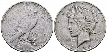 США 1 доллар 1926 D, доллар мира KM 150 серебро 00-1067-4-43