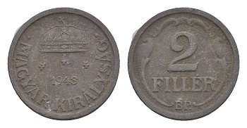 Венгрия 2 филлера 1943 BP KM 519 цинк 4658-346
