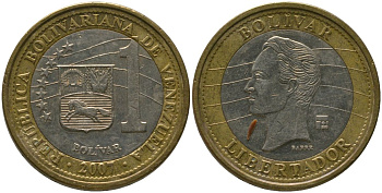 Венесуэла 1 боливар 2007 KM 93, Schon 106 биметалл 4529-157