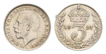 Великобритания 3 пенса 1917 Георг V (1910-1936) KM 813, Spink 4015 серебро 4658-756