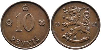 Финляндия 10 пенни 1919 KM 24 медь 4388-915