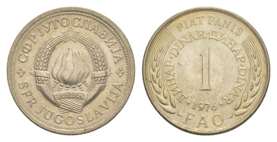 Югославия 1 динар 1976 Продовольственная программа - ФАО KM 61 медь цинк никель UNC 4181-318