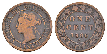 Канада 1 цент 1890 H, Виктория (1837-1901) KM 7 бронза 4654-1216