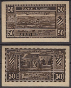 Хойм 50 пфеннигов 1921 бумага UNC (пресс) 8595-39-3-2